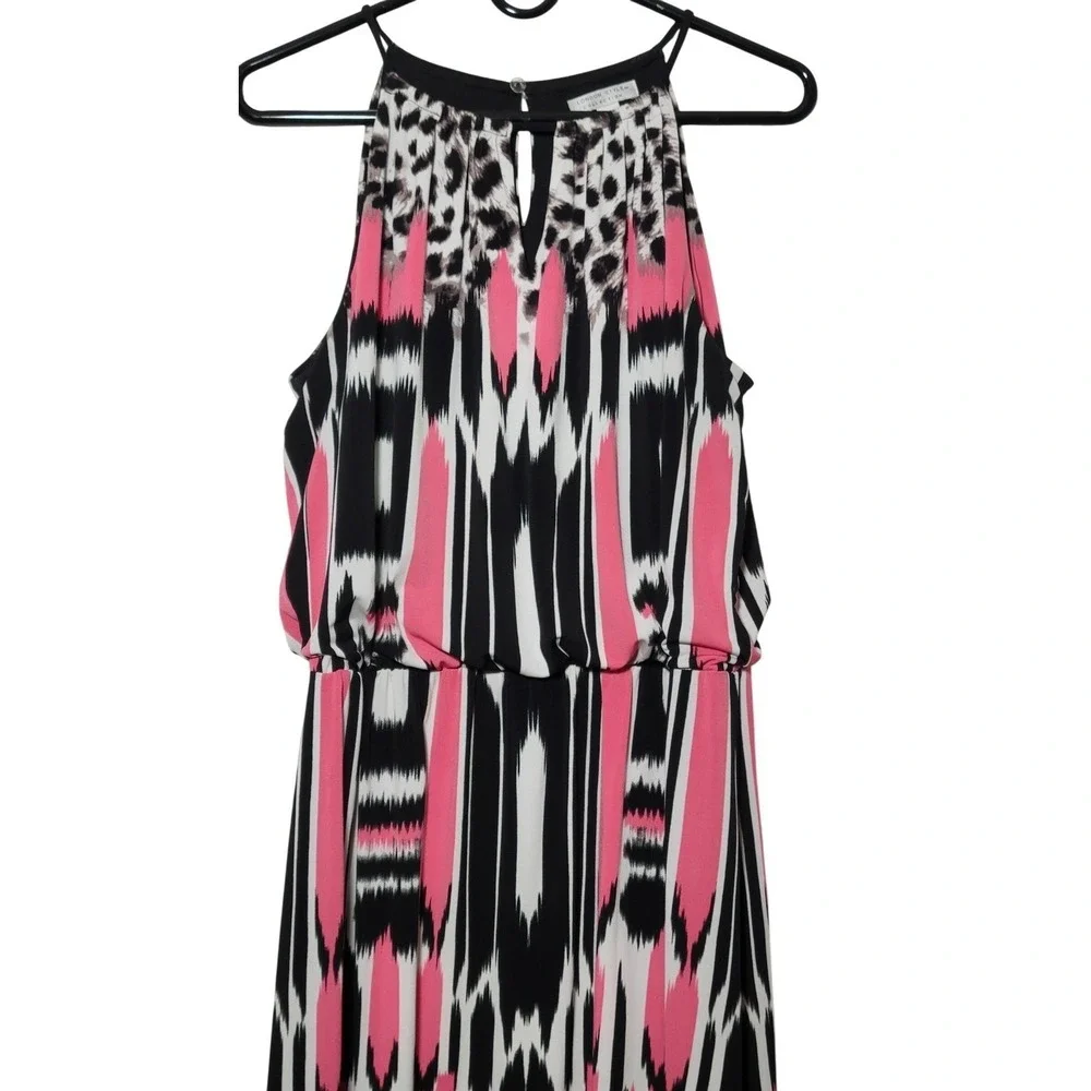 London Style Collection Women Maxi Dress 14‎ Black Pink White Geometric Halter